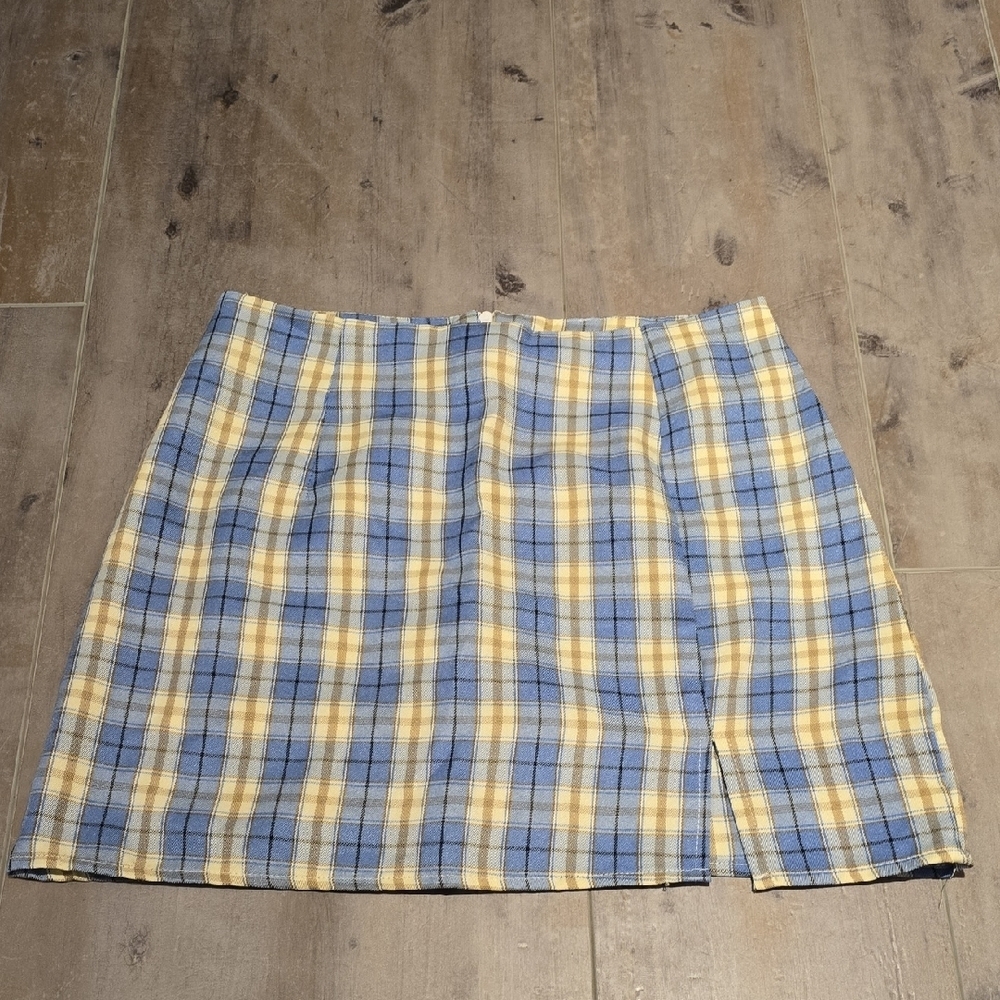 Blue and Yellow Checkered Mini Skirt